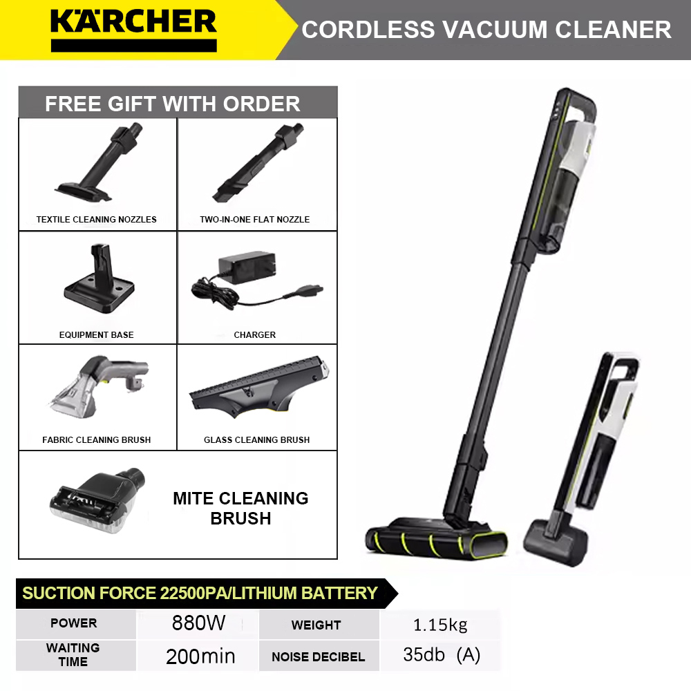 Aspirador sem fios Karcher + sucção e esfregona a um + 100.000 rpm de alta potência + 22.500pa de alta potência de sucção + modo vapor + assistente de voz AI + design de inclinação de 180° + ligação APP + autolimpeza + secagem + pacote de escova de limpeza 5 + iluminação LED + um conjunto de escovas de disco sobressalentes opcionais e cotonetes * 2 + solução de limpeza * 2 + carregador + suporte de carregamento + escova de limpeza (99% das pessoas escolhem)